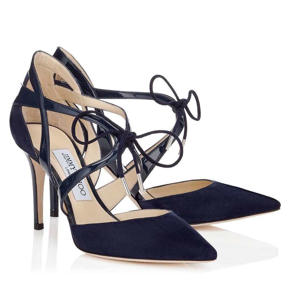 Brand New Jimmy Choo Suede Navy Lace Up Pumps